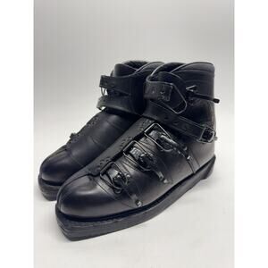 Vintage NOS Hanke Black Leather Ski Boots Appr 10.5 Men Swiss Made